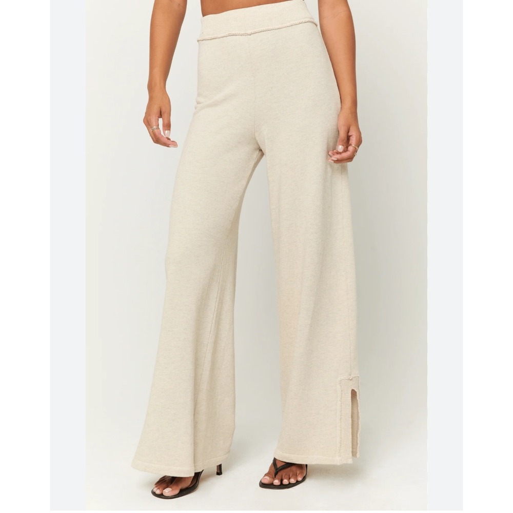 NWOT PROJECT SOCIAL T Beau Wide Leg Lounge Pants Ceramic Knit Slits Size Large